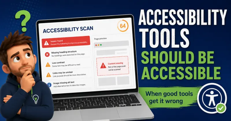 Accessibility tool scan showing missing page content and confusing warnings on a website accessibility report