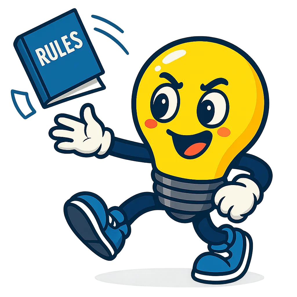 ADHDappi male character holding a book of rules, representing ADHD and autism challenges with rigid systems